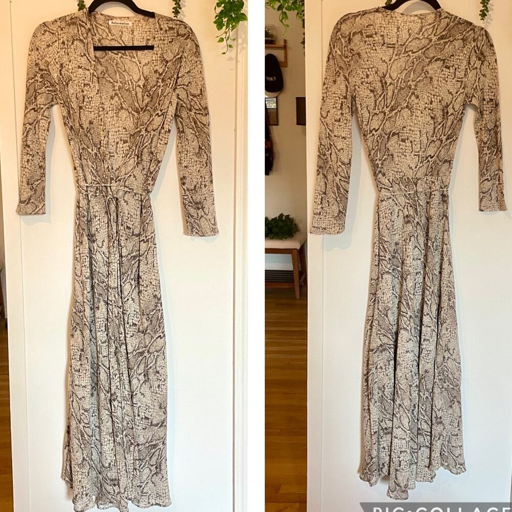 Reformation Jaz Python Snake Print Wrap Midi Dres… - image 2